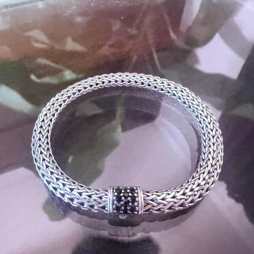 John Hardy Sterling Silver 925 Woven Chain Bracelet 7” Sapphire